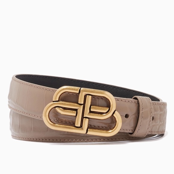 Balenciaga Accessories - 🆕 Balenciaga BB buckle crocodile effect belt leather belt in beige size 70